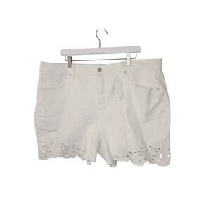 Lane Bryant Boyfriend Midi Short Mid Rise White Eyelet Hem Women Size 18 White